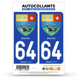 2 Autocollants plaque immatriculation Auto 64 Biarritz - Armoiries