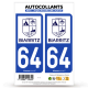 2 Autocollants plaque immatriculation Auto 64 Biarritz - Ville