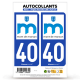 2 Autocollants plaque immatriculation Auto 40 Mont de Marsan - Ville
