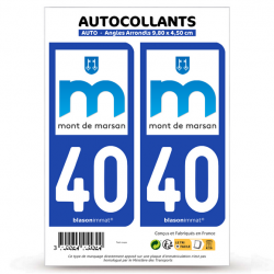 2 Autocollants plaque immatriculation Auto 40 Mont-de-Marsan - Ville