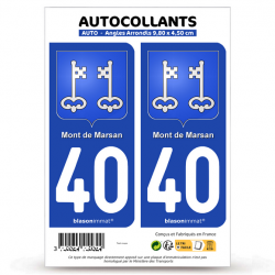 2 Autocollants plaque immatriculation Auto 40 Mont-de-Marsan - Blason