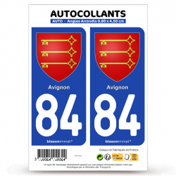 2 Autocollants plaque immatriculation Auto 84 Avignon - Armoiries