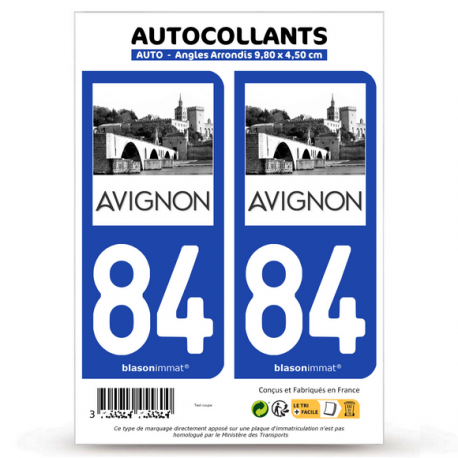 2 Autocollants plaque immatriculation Auto 84 Avignon -Tourisme