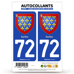 2 Autocollants plaque immatriculation Auto 72 Sarthe - Armoiries
