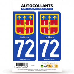 2 Autocollants plaque immatriculation Auto 72 Le Mans - Armoiries