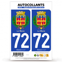 2 Autocollants plaque immatriculation Auto 72 Le Mans - Armoiries II