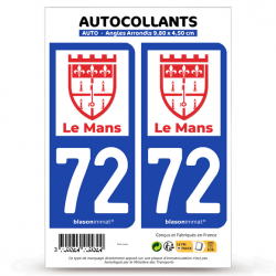 2 Autocollants plaque immatriculation Auto 72 Le Mans - Ville