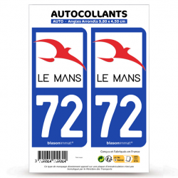 2 Autocollants plaque immatriculation Auto 72 Le Mans - Métropole