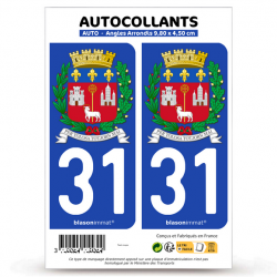 2 Autocollants plaque immatriculation Auto 31 Toulouse - Armoiries