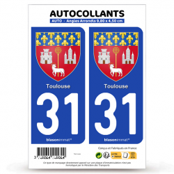 2 Autocollants plaque immatriculation Auto 31 Toulouse - Blason