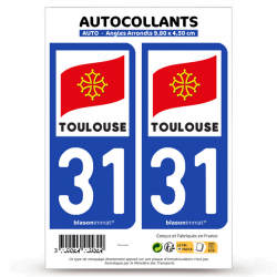 2 Autocollants plaque immatriculation Auto 31 Toulouse - Ville