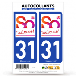 2 Autocollants plaque immatriculation 31 Toulouse - Tourisme