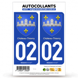 2 Autocollants plaque immatriculation 02 Château-Thierry - Armoiries
