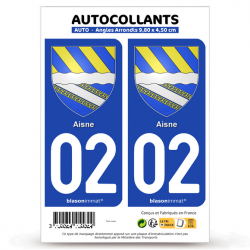 2 Autocollants plaque immatriculation 02 Aisne - Armoiries