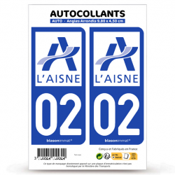 2 Autocollants plaque immatriculation 02 Aisne - Département