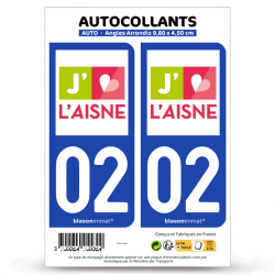 2 Autocollants plaque immatriculation 02 Aisne - Tourisme