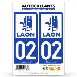 2 Autocollants plaque immatriculation 02 Laon - Ville
