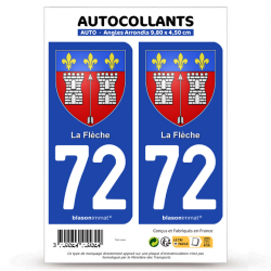 2 Autocollants plaque immatriculation 72 La Flèche - Armoiries