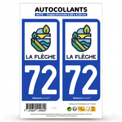 2 Autocollants plaque immatriculation 72 La Flèche - Ville