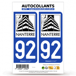 2 Autocollants plaque immatriculation 92 Nanterre - Ville