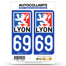 2 Autocollants plaque immatriculation 69 Lyon - Ville