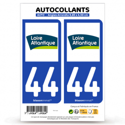 2 Autocollants plaque immatriculation 44 Loire-Atlantique - Département