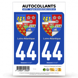 2 Autocollants plaque immatriculation 44 Loire-Atlantique - Armoiries