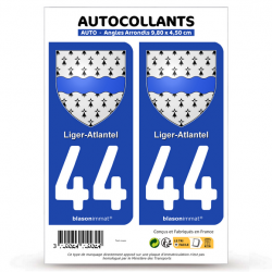 2 Autocollants plaque immatriculation 44 Loire-Atlantique - Blason Breizh