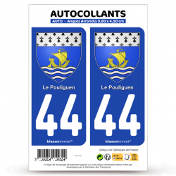 2 Autocollants plaque immatriculation 44 Le Pouliguen - Blason