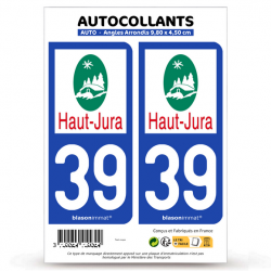 2 Autocollants plaque immatriculation 39 Haut-Jura - Pays