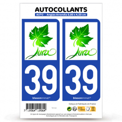 2 Autocollants plaque immatriculation 39 Jura - Vignoble