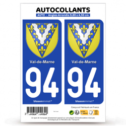 2 Autocollants plaque immatriculation 94 Val-de-Marne - Armoiries