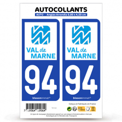 2 Autocollants plaque immatriculation 94 Val-de-Marne - Département